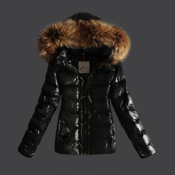 Moncler Slim Fur Cap e cinturino corto nero Cappotti uscita